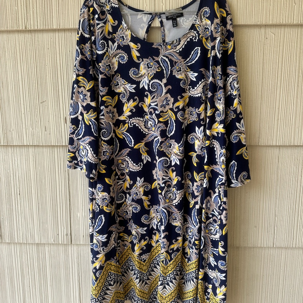 Allison Brittney Navy and Yellow Floral Dress
